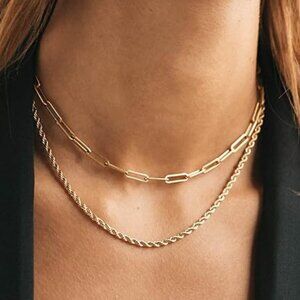 Classy Minimalist Jewelry Gold Layered Necklace set - 2 piece set
